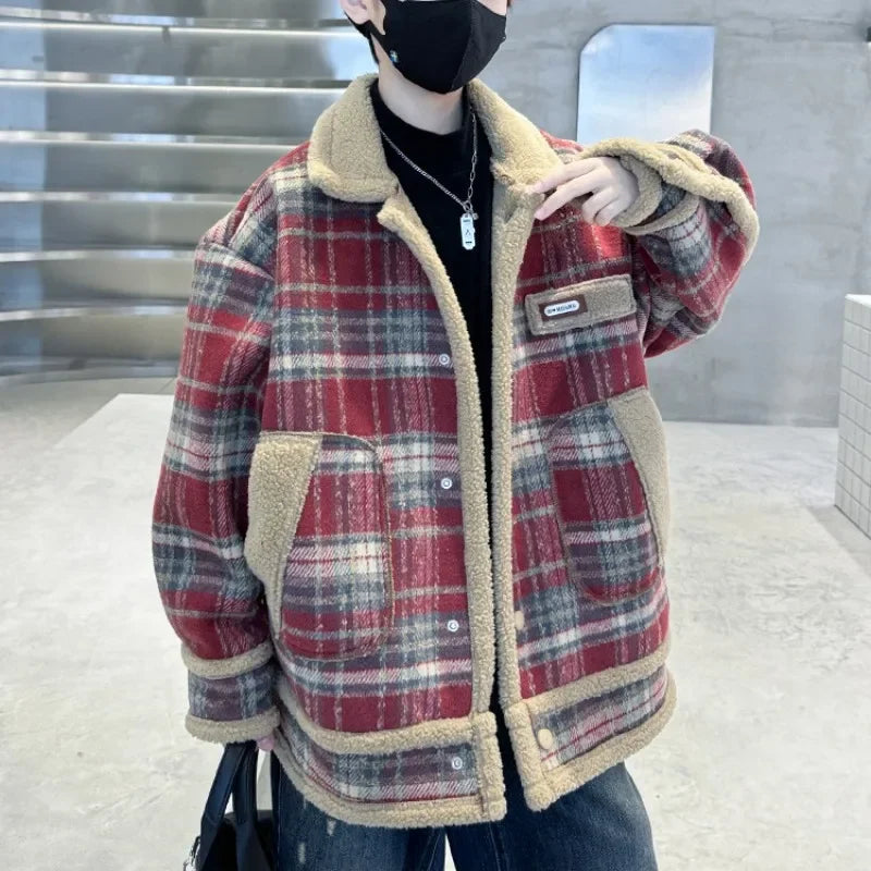 Amay Boys Woolen Coats Jackets Plus Thicken Vintage Warm Velvet Winter Autumn Cotton Tracksuit Sport Children's Clothing