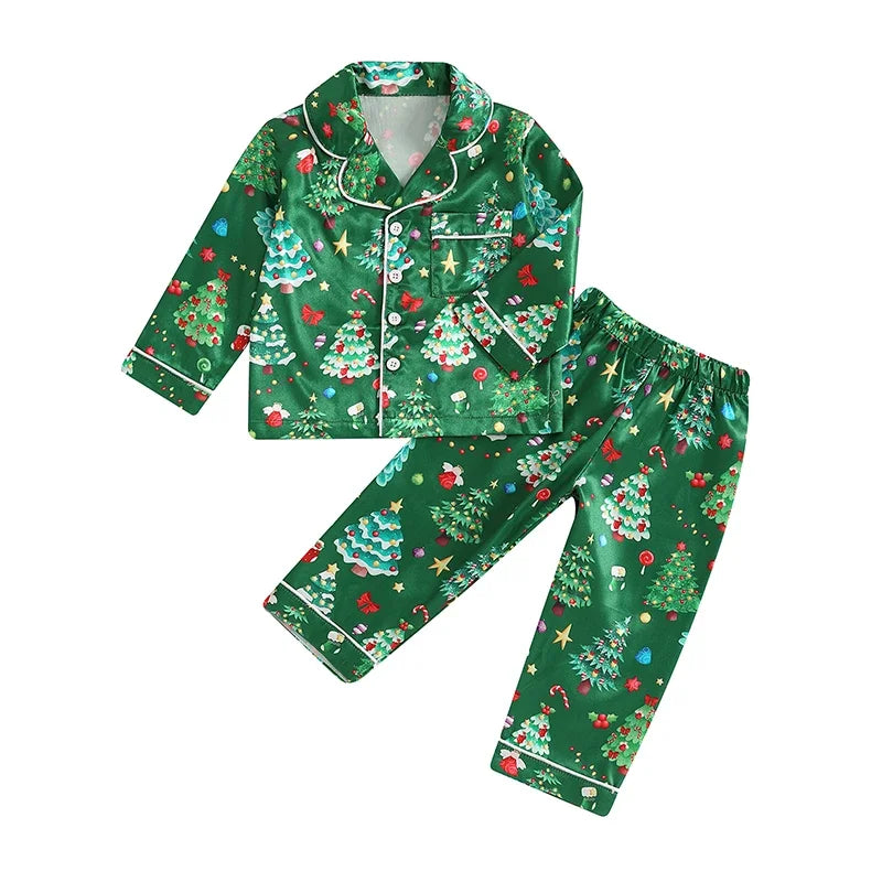 Toddler Christmas Pajamas Long Sleeve Red Truck/Tree Print Shirt and Pants Set Fall Winter Baby 2 Pieces Loungewear for 1Y to 5Y