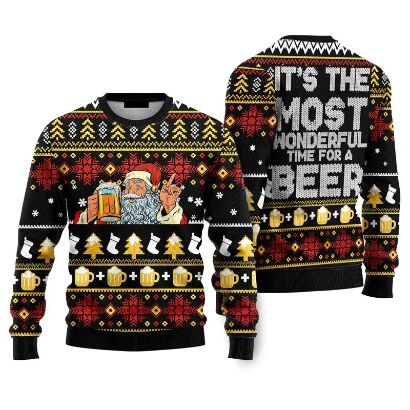 Maxy Fashion Santa Claus Beer Ugly Christmas Sweater For Men Clothing 2026 New Year Hoodie Streetwear Holiday Party Sweatshirts