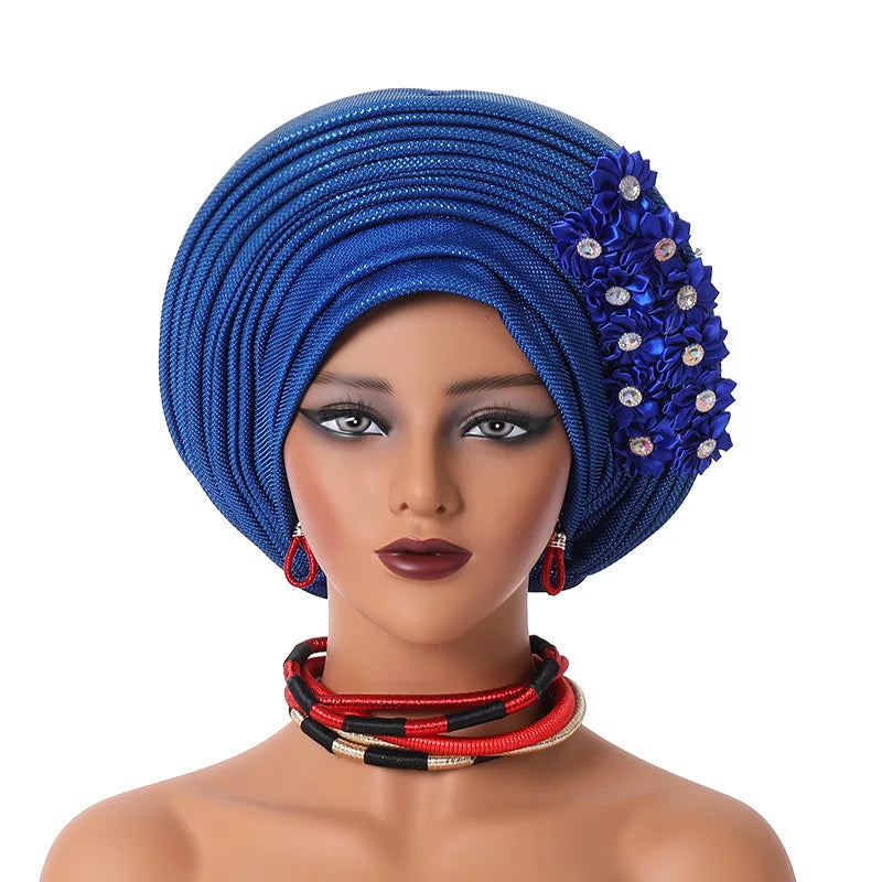 Maxy Gele Head tie Auto Gele Turban Head warp Already Made African Turban Cap Party Women Muslim Hijab Headscarf Bonnet Hat