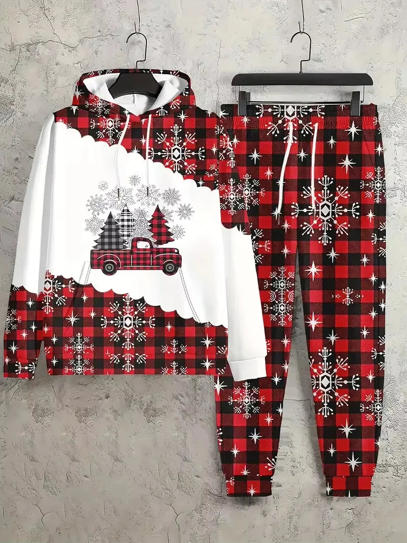 Maxy Fashion Christmas Style Hoodies Pants Sets 3D Print Santa Clause Graphic Men's Two Piece Tracksuit Loose Casual Festival Clothes