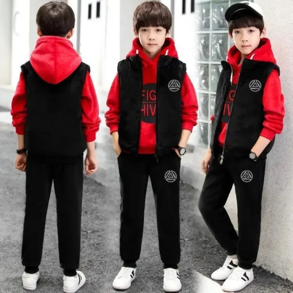 Maxy 2024 Winter Boys tracksuit Autumn Toddler Teenager Clothes Warm velvet jacket + Sweater + Pant Children Kids 8 9 10 11 12 year