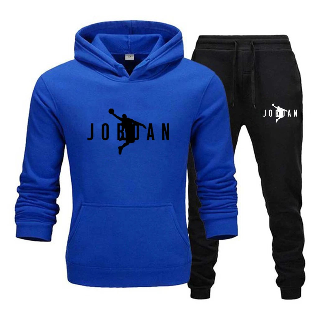 Visco Men's Print Tracksuit Winter Casual Hoodies + Long Pants Set and Print Hoodies Outdoor Sport Jogging Wear