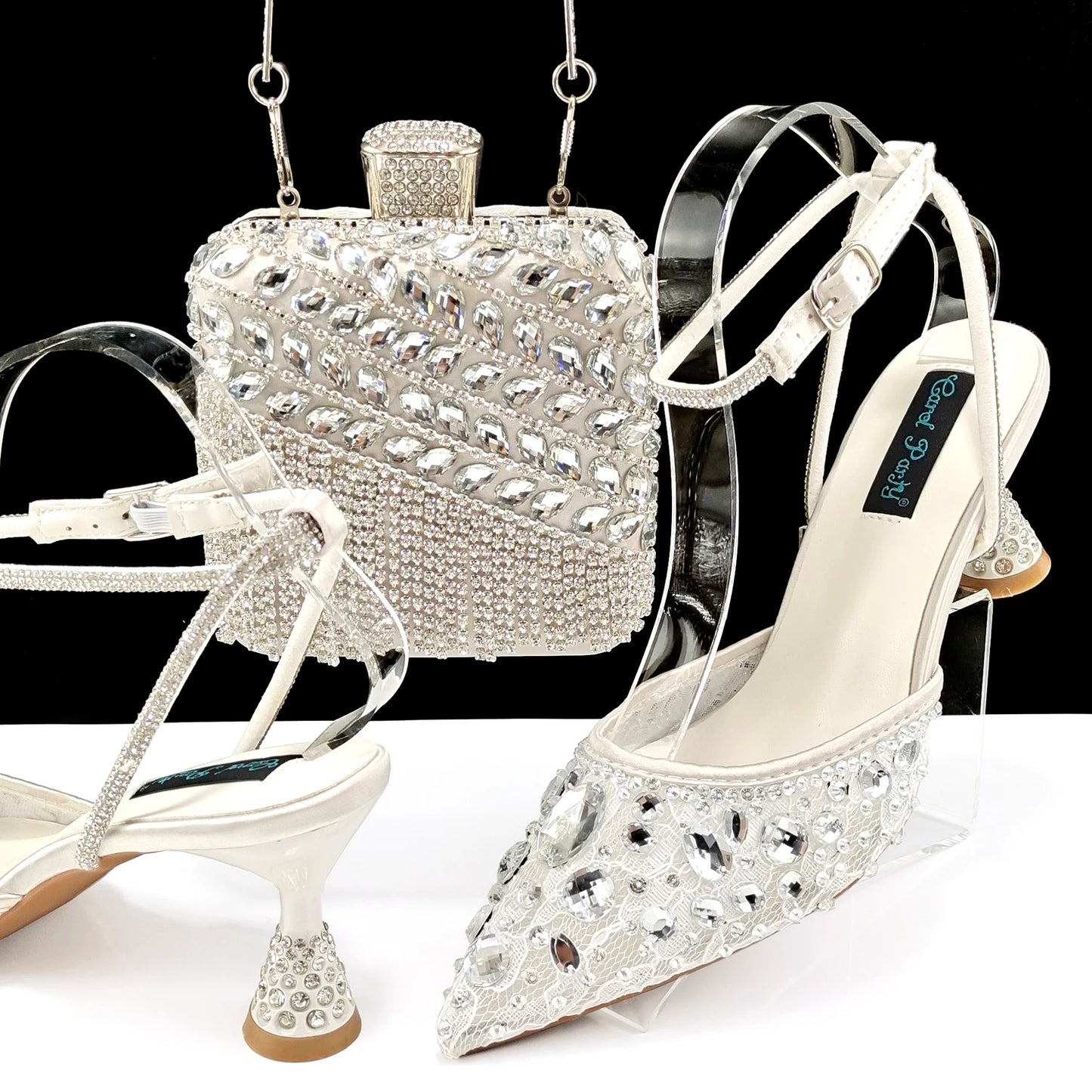 Maxy fashion Shoes and Bag Sets for Evening Party with Stones Handbags Match Bags!