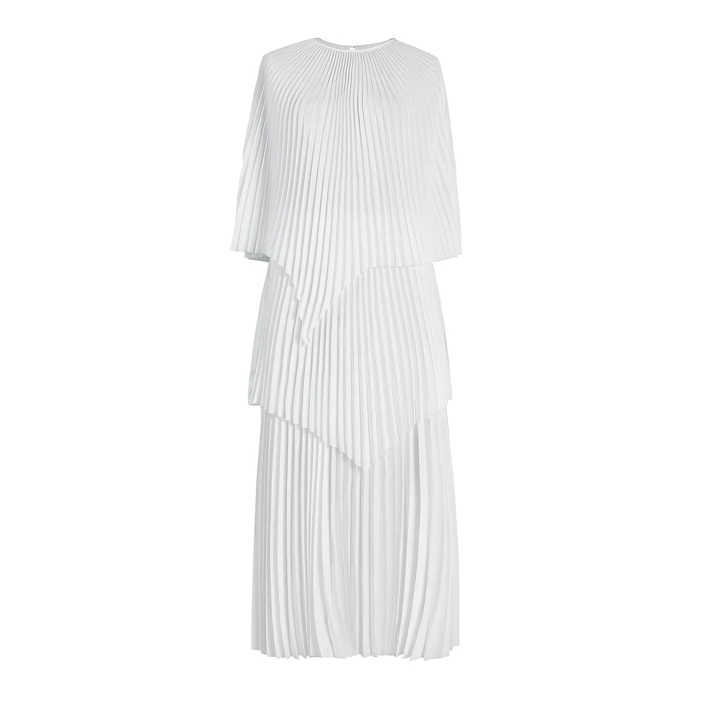 Maxy Fashion Plus Size Women Dress Miyake Pleated Gradient Color Ladies Clothing Irregular Shawl Top &  A-line Skirt New