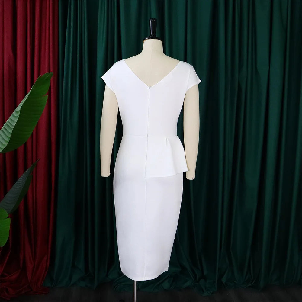 Ruffles Bodycon Dresses for Women Sleeveless Peplum Slit O Neck Spring Summer Office Ladies Elegant Fashion Date Daily Dress New