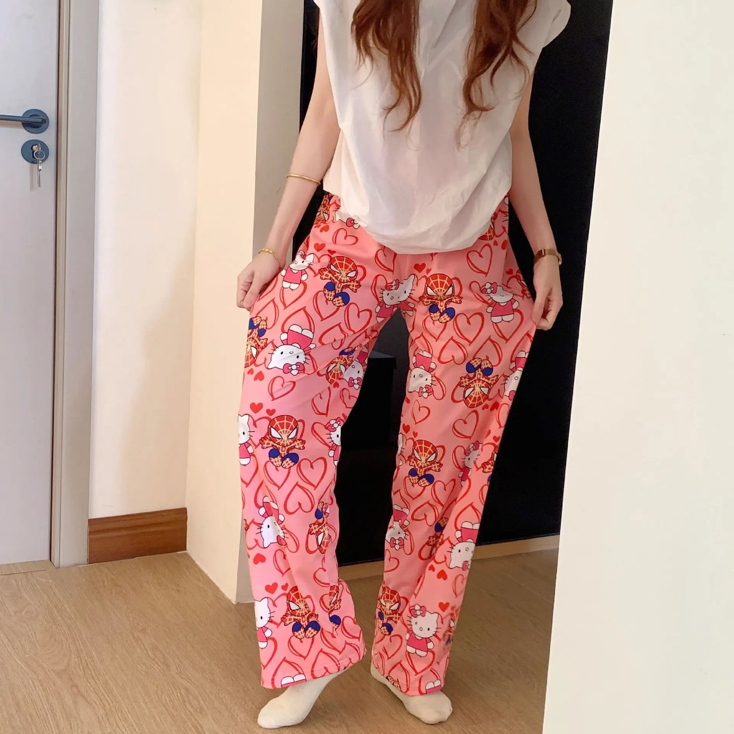 Maxy Spring Autumn Thin Hello Kitty Printed Women's Pajama Pants Summer Popular Loose Casual Pants Cartoon Home Casual Walking Pants