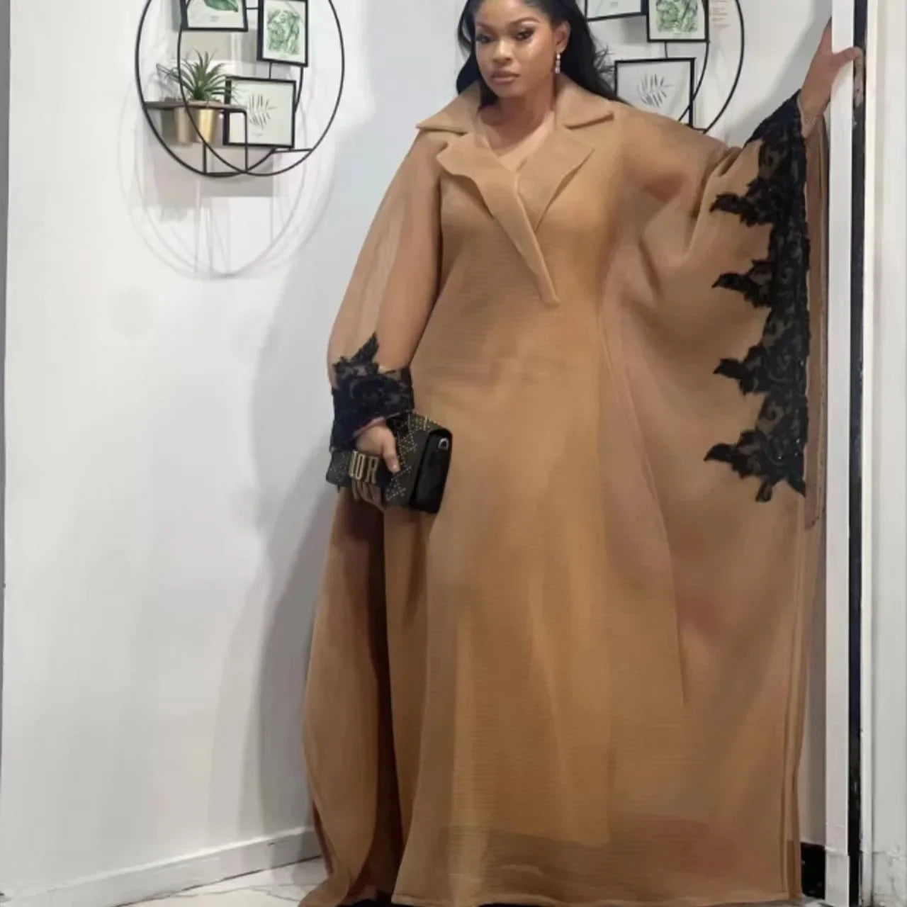 Maxy Elegant African Party Evening Dresses for Women 3/4 Sleeve Plus Size Long Maxy Dress Gowns Dashiki Clothing