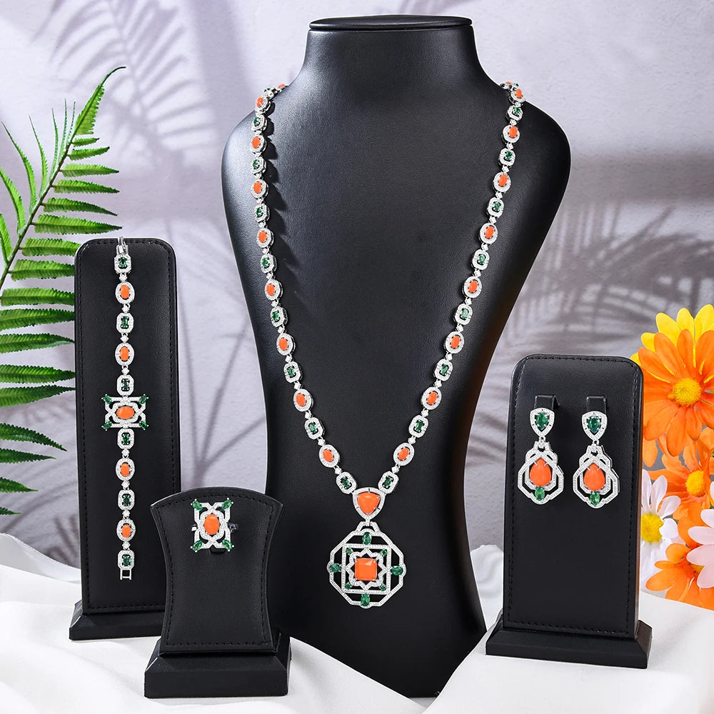 Maxy New Fashion Turquoise Bridal Jewelry Set For Women Wedding Party Necklace Earring Set