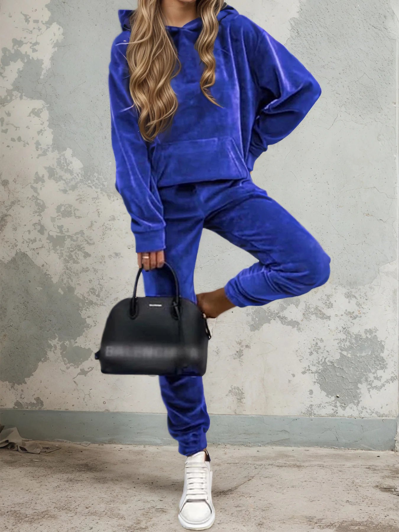 Maxy Autumn Winter Velvet Tracksuit Set Elegant Soft Pocket Pullover Top Female Loose Sweatsuit Pants Suit Two Piece Set Outfits