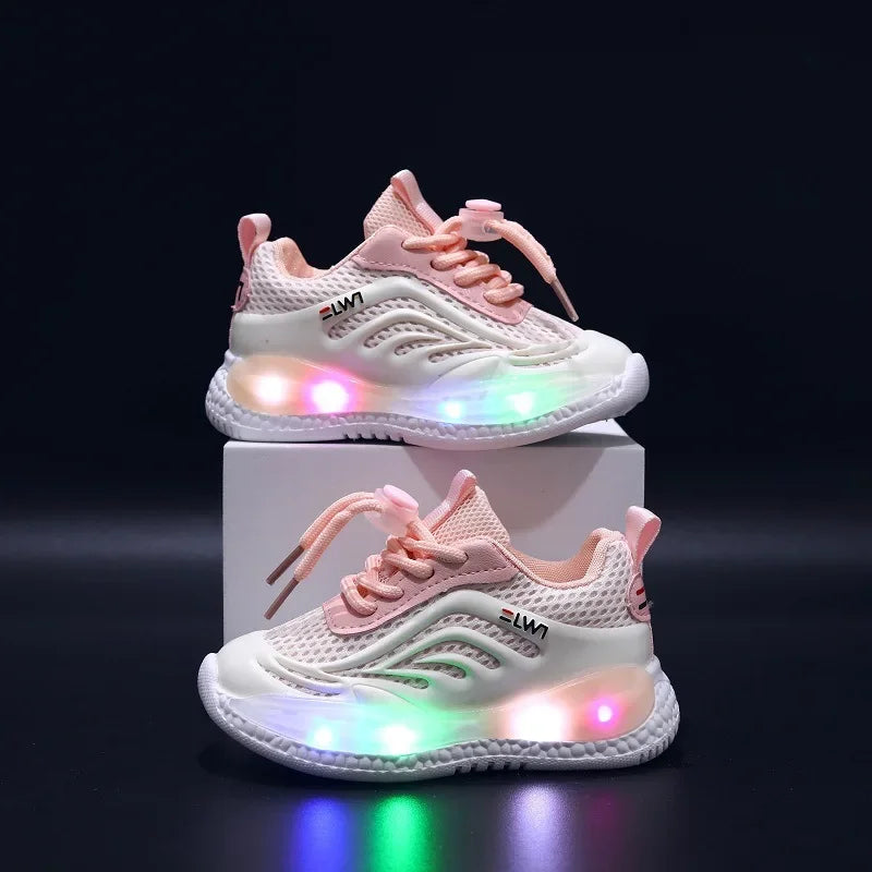 Maxy Girls Sneakers Breathable Tennis Trainers Kids Shoes Luminous Light Running Shoes Baby Boy Toddler Shoe Illuminated Sport Shoes