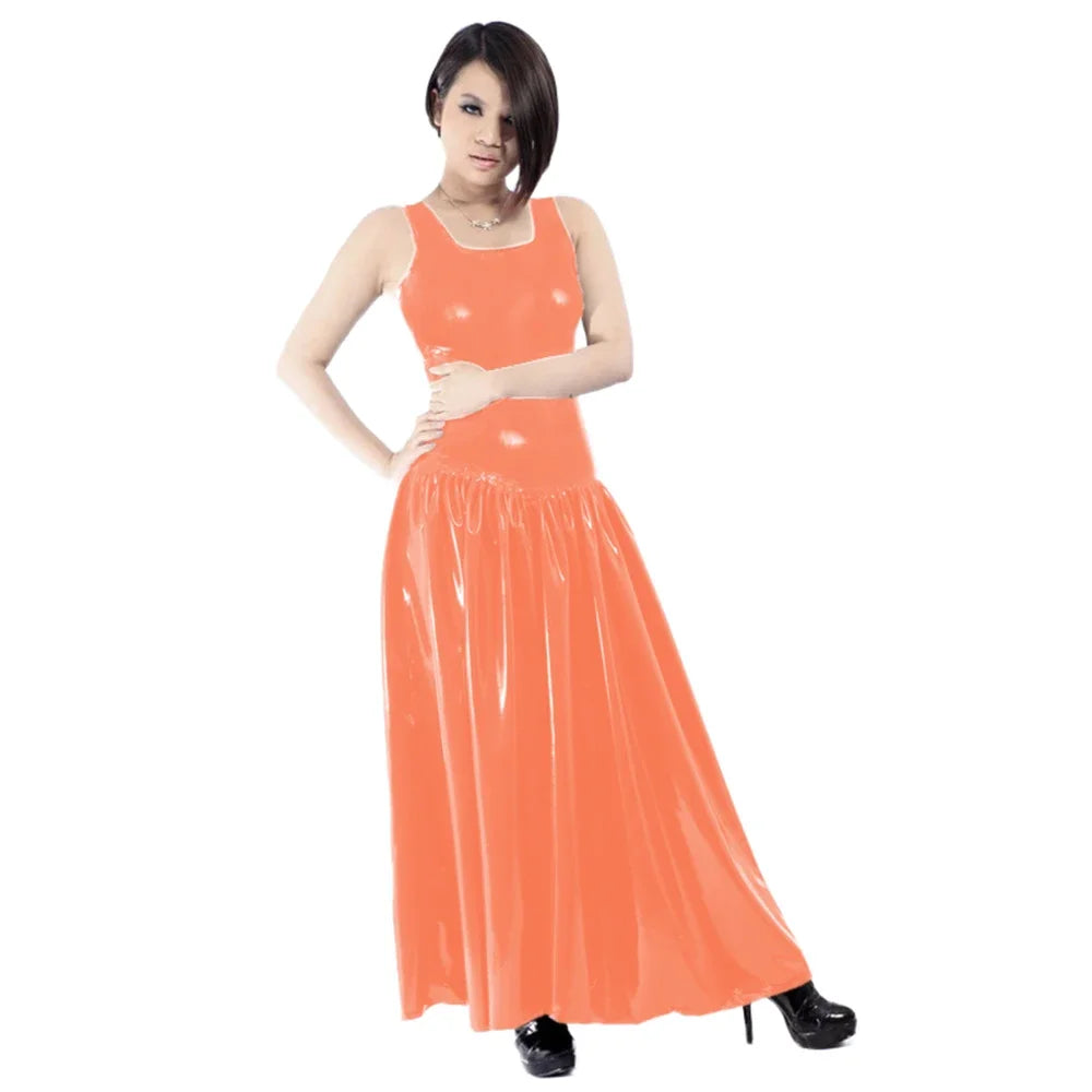 Maxy Women's PVC Tank Dress, Sleeveless Fit and Flared Dress, Raves Party Swing, Pleated Clubwear, Plus Size, Punk Fashion
