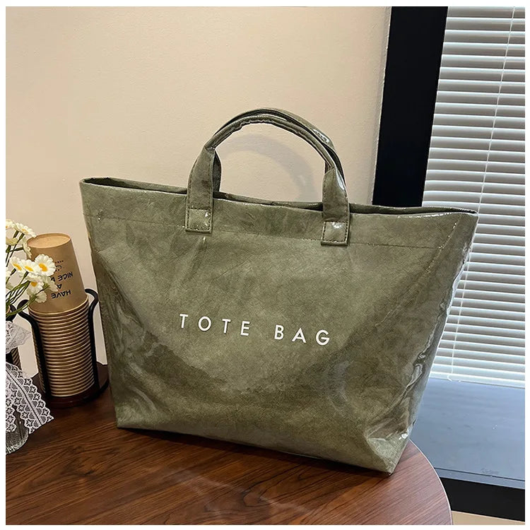 Maxy Retro DuPont Letter Casual Versatile Handbag Minimalist Transparent Simple Commuter Large Capacity Tote Bags for Women