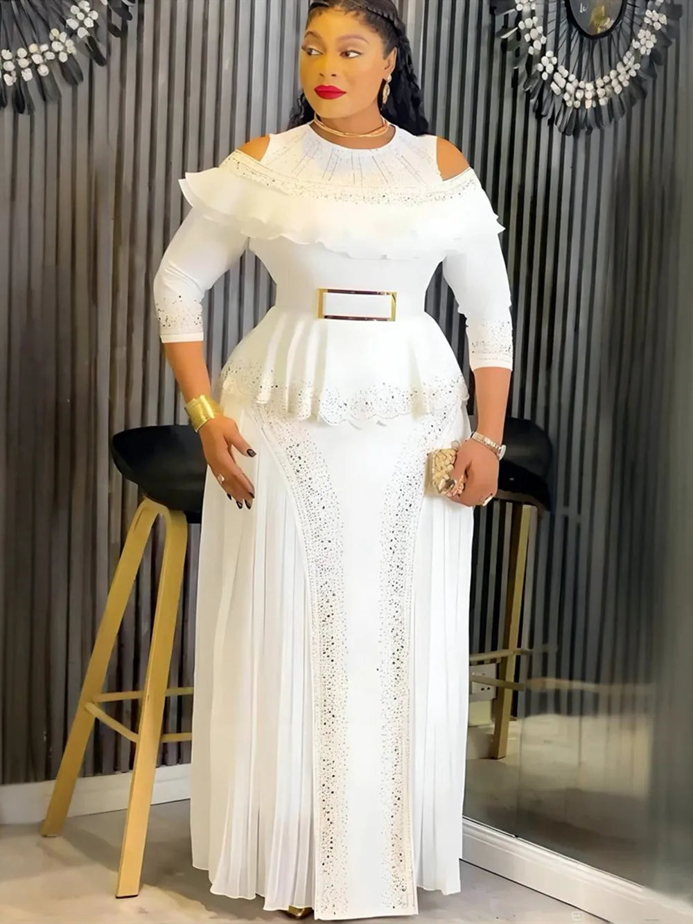Maxy Plus Size African Party Dresses for Women Elegant Luxury Ruffle Wedding Evening Gown Outfit Robe New
