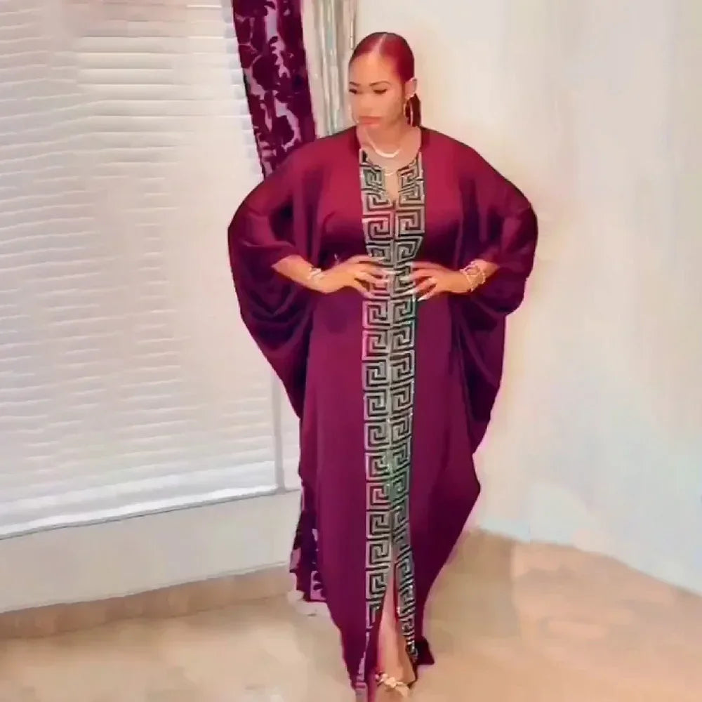 Maxy Customized Party Dresses For Women Traditional Clothing Dubai Dashiki Abaya Muslim Plus Size Bat Sleeve Maxy