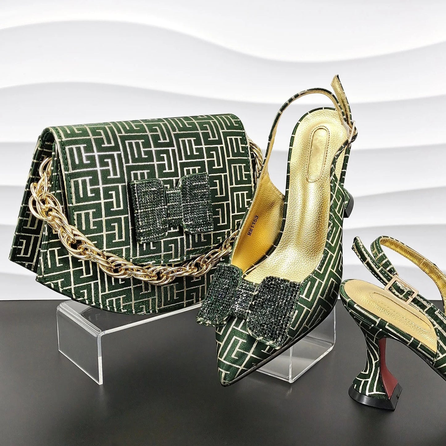 American Style Rhinestone Woman Shoes and Bags Set Latest Italian High Heels Sandals Shoes And Purse Set For Party