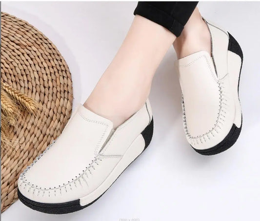 Maxy New Spring Autumn Women Flats Platform Loafers Ladies Genuine Leather Comfort Wedge comfort Orthopedic Slip On Casual Shoes