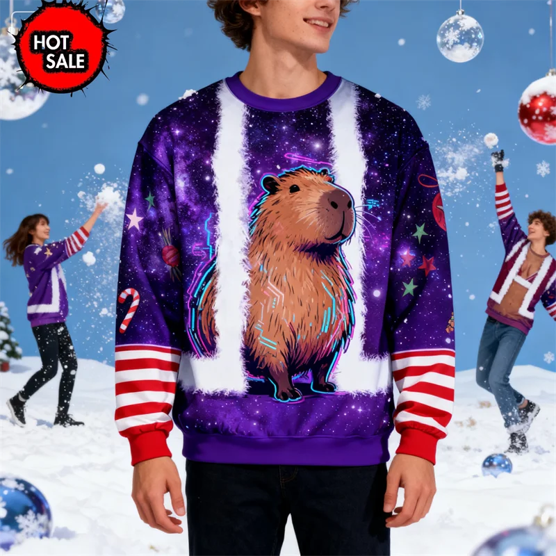 Maxy New 3D Printing Gingerbread Man Happy New Year Round Neck Hoodie Pullover Fashion Ugly Christmas Sweater Sweatshirt Men Tops