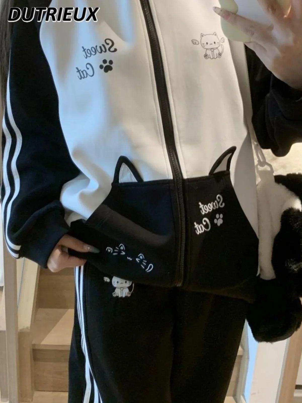 Maxy Fashion pants suit Autumn and Winter Sweet Sports Suit Female Japanese College Style Hooded Thickened Two-piece Set for Women