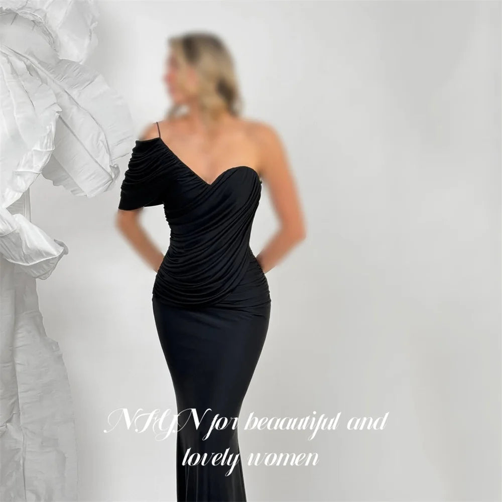 NFYN Pink Chic Evening Dresses One Shoulder Prom Dresses Trumpet Party Formal Gown with Ruched robe de bal for Woman Customized