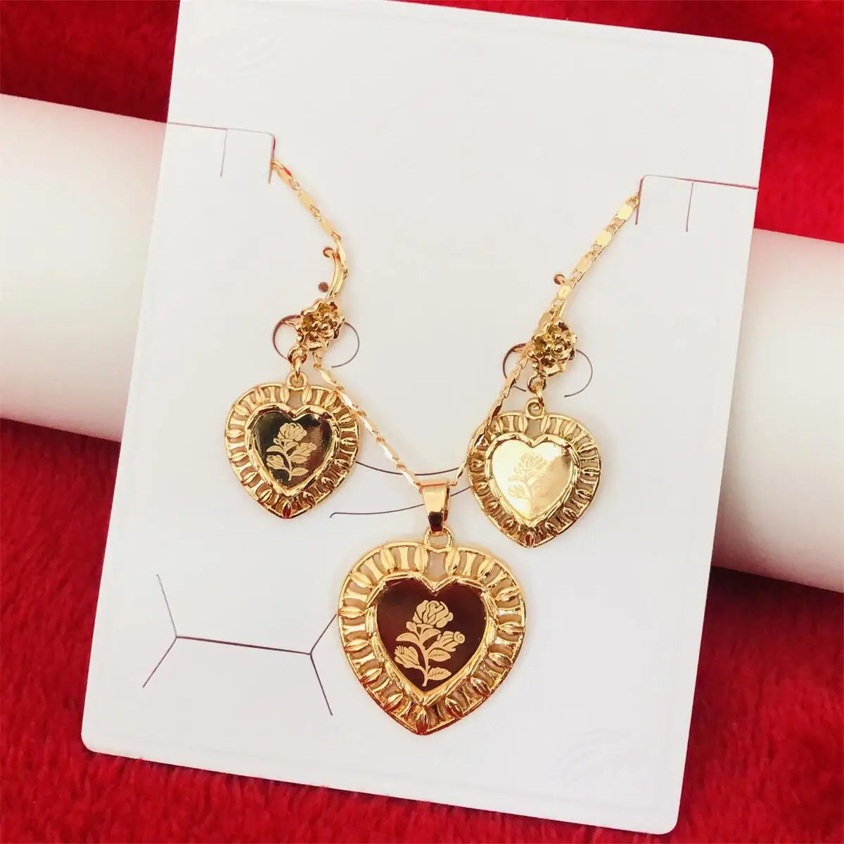 Maxy Heart Jewelry Set Luxury Necklace Earrings Sets for Women 24K Gold Color Pendant African Wedding Bridal