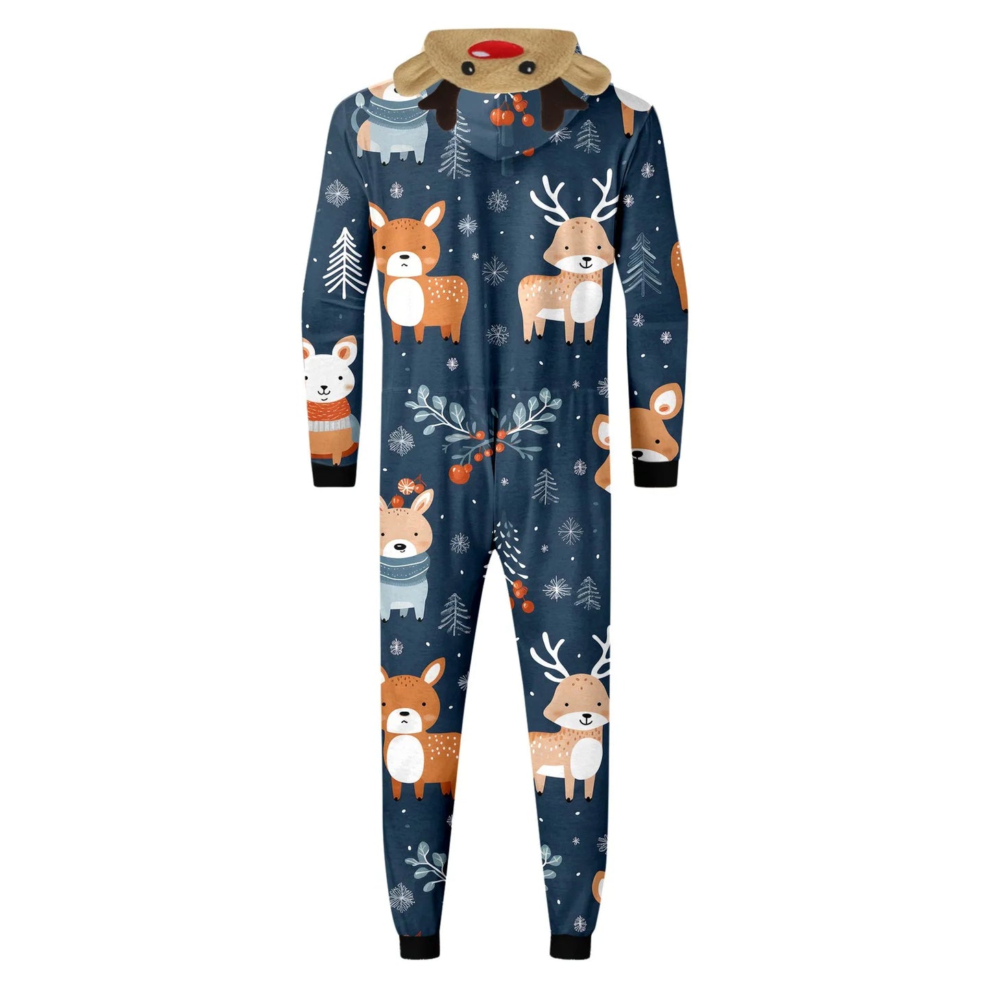 Christmas Long Sleeve Cute Deer Head Men Hoodie Jumpsuit Soft Zipper Romper Sleepwear Holiday Family Matching Pajama Set Family