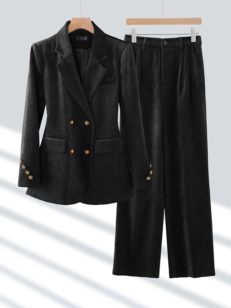 Maxy Fashion Winter Ladies Pant Suit Women Red Black Coffee Female Business Work Wear Jacket Blazer and Trouser Formal 2 Piece Set
