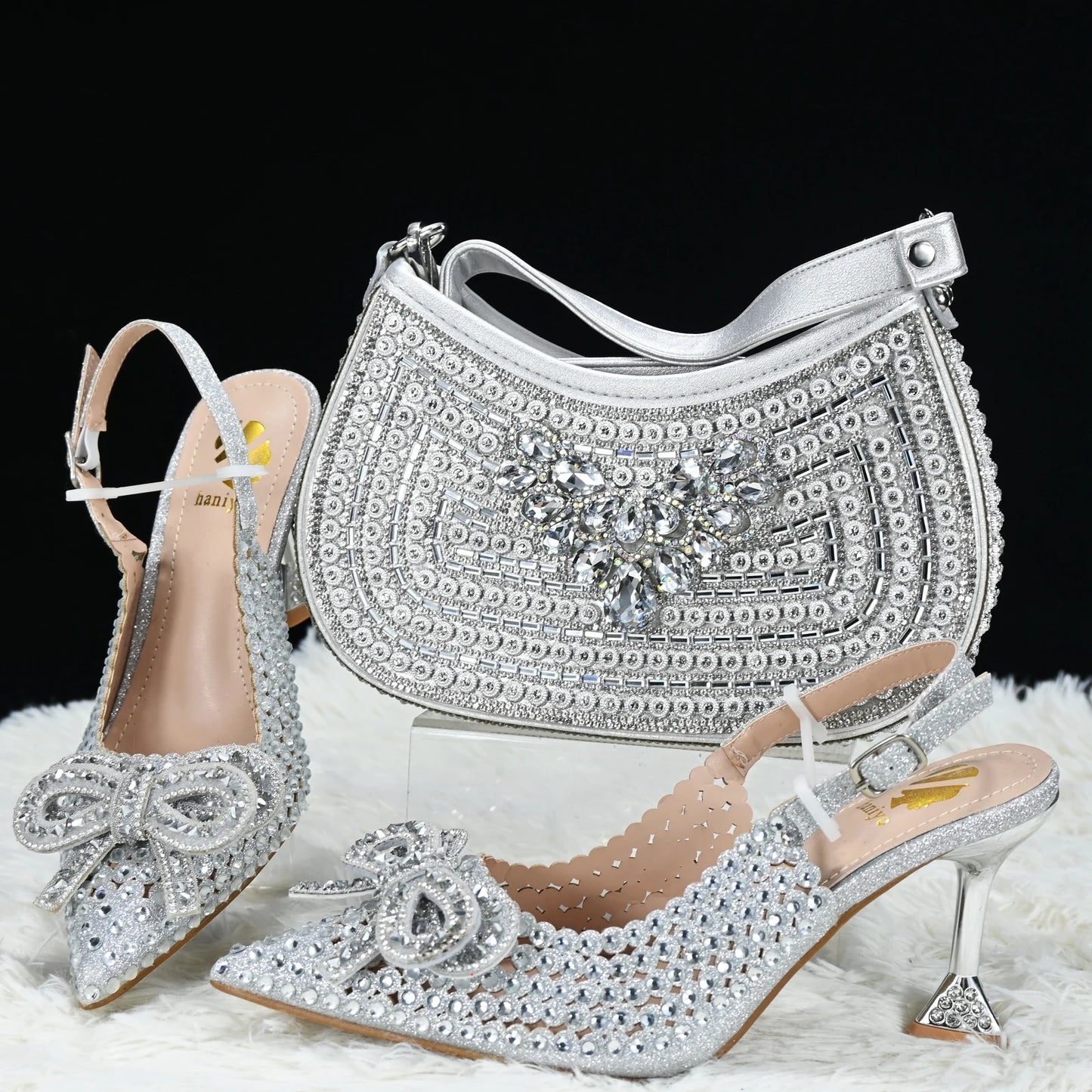 Momsey  New Arrival African Wedding Shoes and Bag Set peach Color Shoes with Matching Bags Ladies party shoes