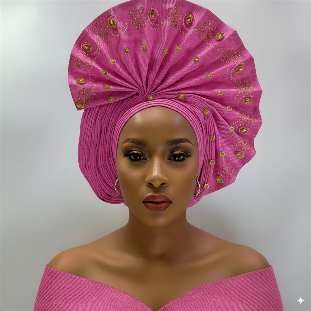 Maxy Head tie Gele Luxury Handmade African Gele Turban with Stones Women’s Head Wear for Party Wedding