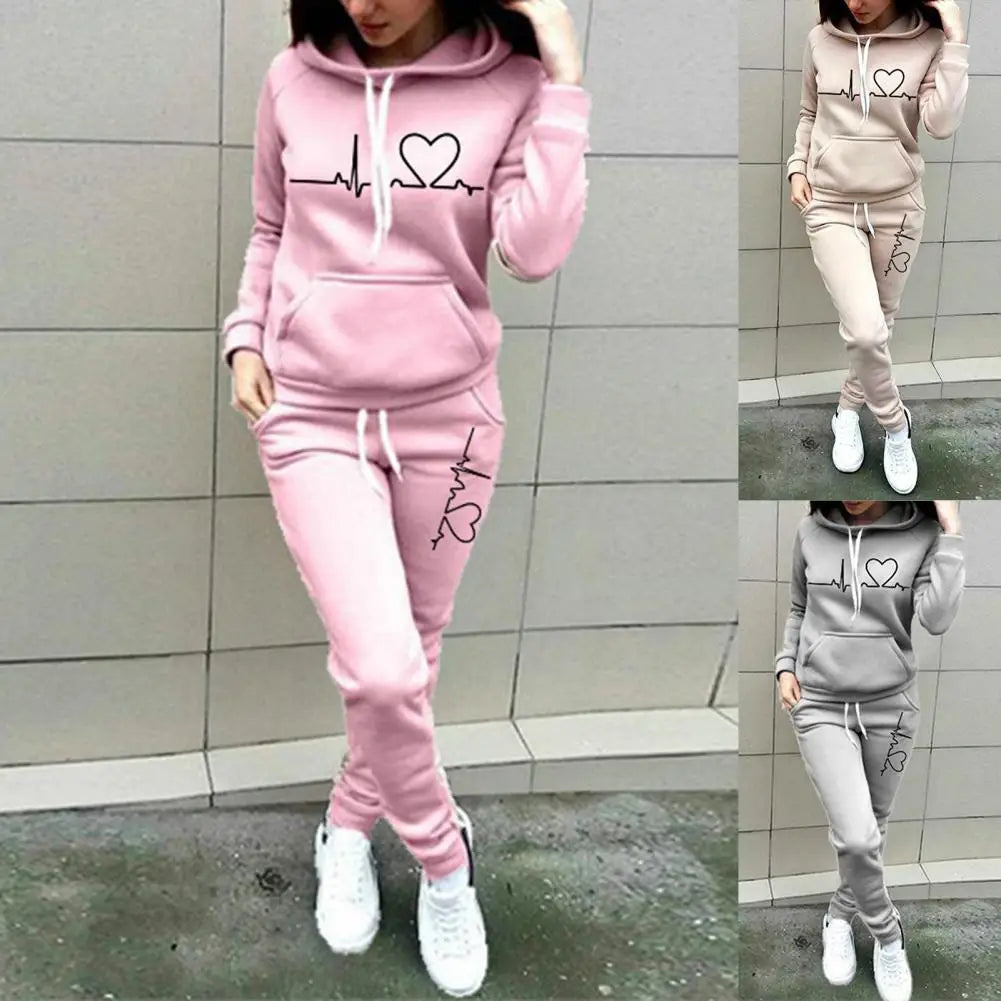 Maxy Women Sports Suit Pullover Elastic Waist Two-piece Set Soft Solid Color Lady Hoodie Suit Lady Tracksuit Wear Resistant