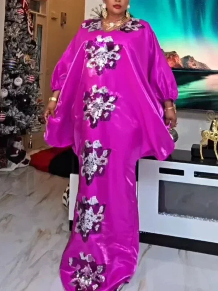 Amay Dresses for Women Plus Size Africa Clothes Dashiki Ankara Sequin Boubou Robe Kaftan Gown Muslim Wedding Party Long Dress