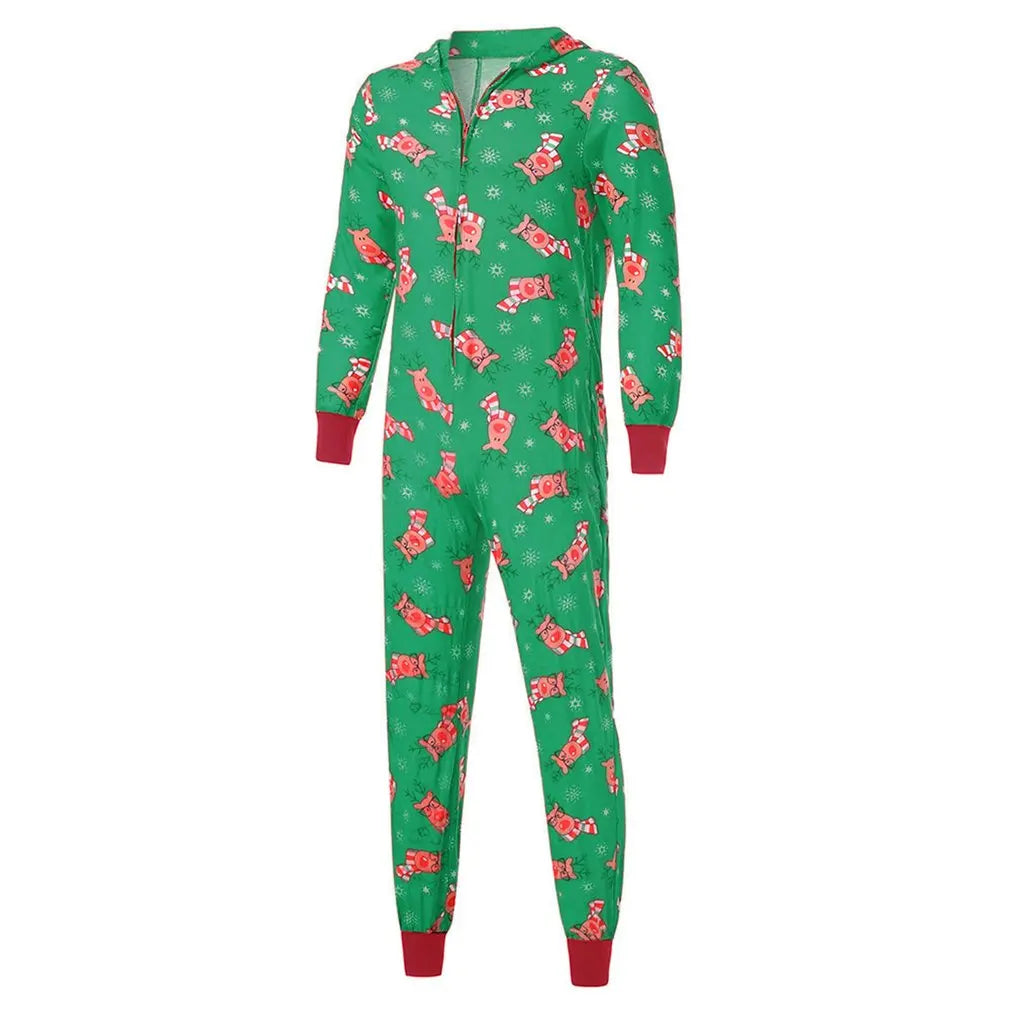 Max Christmas Pajamas Set One-Piece Zip-Front Romper with Antler Hood For Family PJs Sets Family Matching Kid Adult Xmas Sleepwear