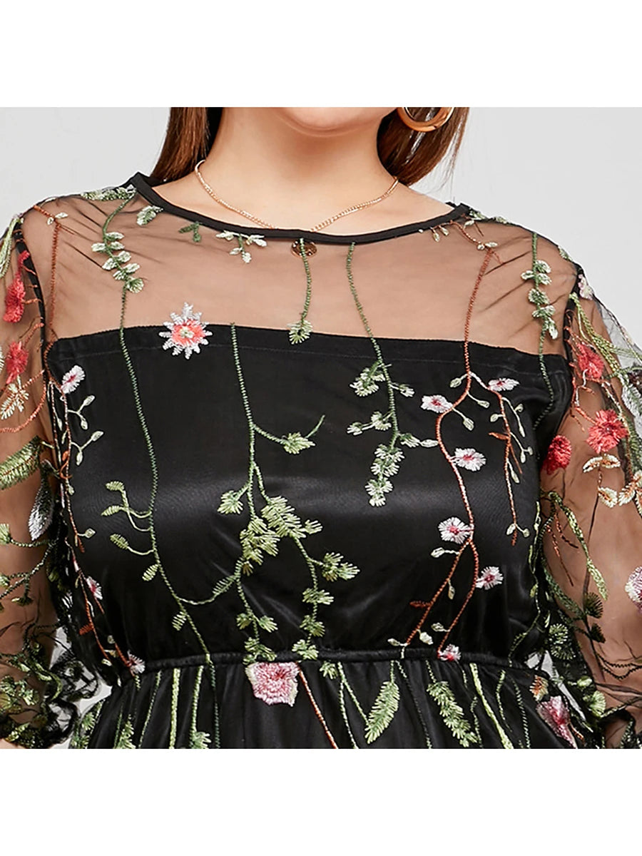 Maxy Women s Lace Dress Off Shoulder Floral Embroidered Short Sleeve V Neck Plus Size Evening Party Elegant Gown