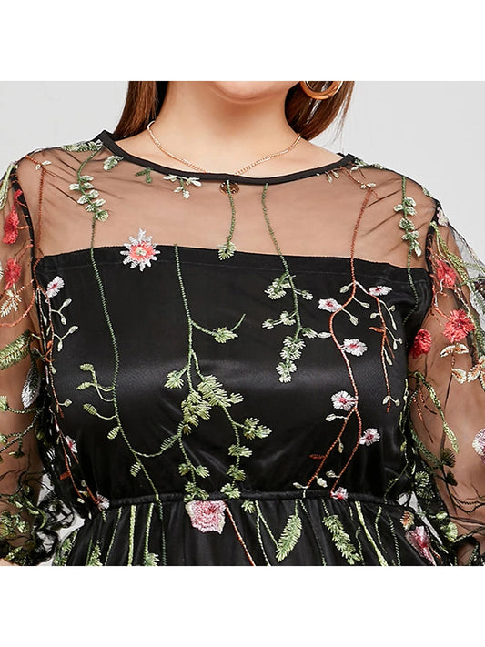 Maxy Women s Lace Dress Off Shoulder Floral Embroidered Short Sleeve V Neck Plus Size Evening Party Elegant Gown
