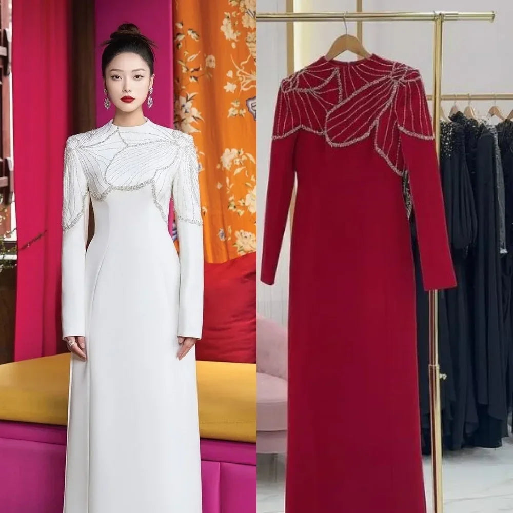 Maxy Customized Evening Jersey Rhinestone Beach A-line Scoop High Collar Neck Bespoke Gown Midi Es Sexy Casual Saudi Arabia for Women