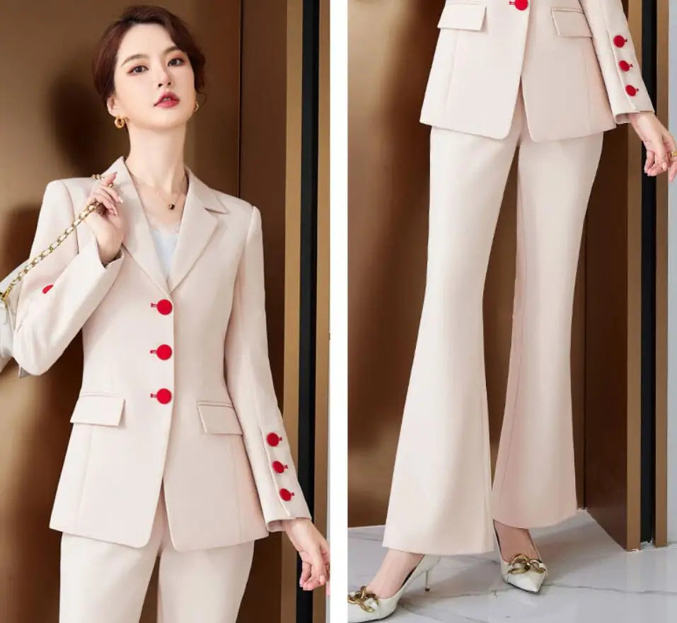 Maxy New Female Suit Jacket Bell Bottoms Two-Piece Suit Autumn Winter Office Women's Clothes Casual Trousers Suits Sets Work Clothes