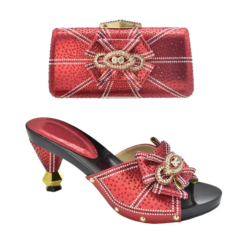 Maxy New Shoes with Matching Bag Set Decorated with Appliques African Shoes and Bags Matching Set Elegant Italian Women Pumps