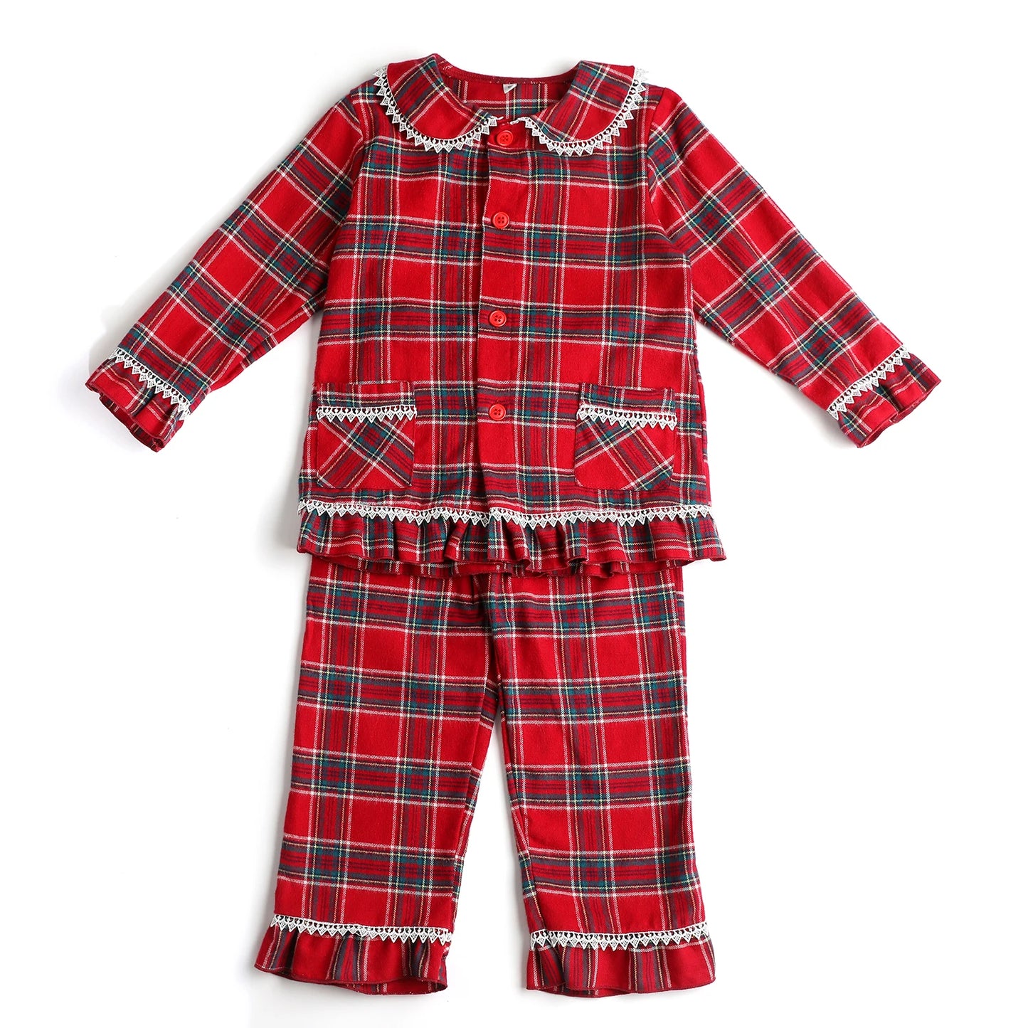 Max Kids red plaid pajamas baby boy and girl pajamas flannel family matching Christmas pajamas sets