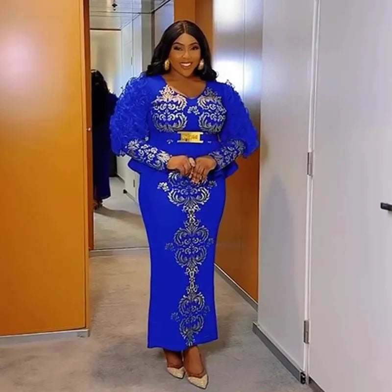 Amay African Dresses for Women New Fashion Plus Size Sequin Evening Party Long Dress Dashiki Ankara Outfits Robe African Clothes