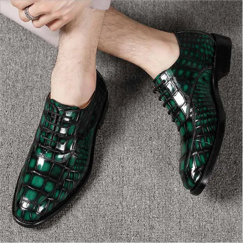 Amay Green Crocodile Skin Dress Oxofrds Shoes Of Men Luxury Handmade Goodyear Welted Shoes Boss Wedding Gents Suits Formal 46