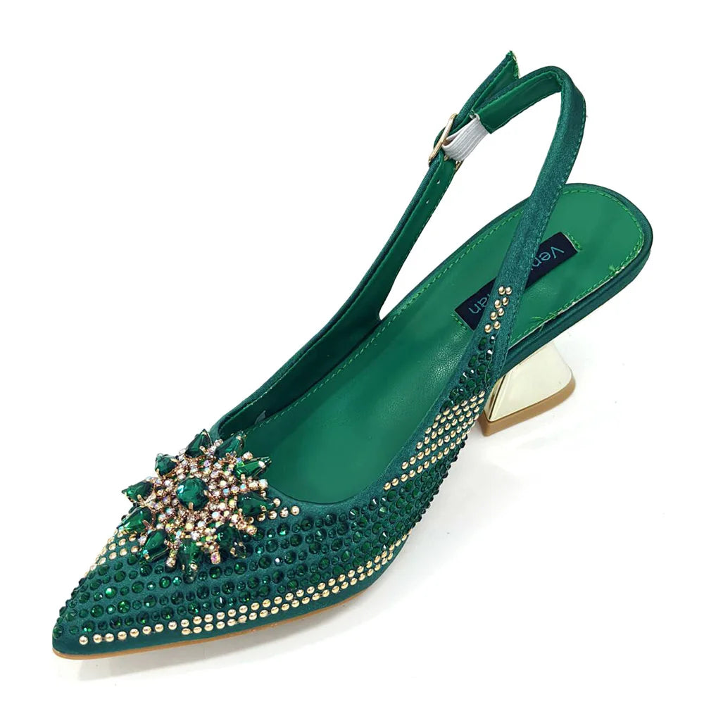 Visco Italian Design Fashion Luxury Women's Shoes and Purse Full Diamond Decoration Big Capacity Hand Bag