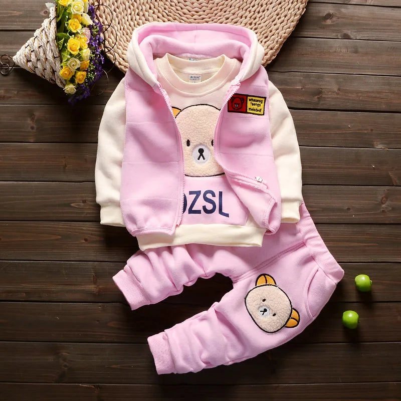 Winter Baby Boys Clothing Sets 2023 Cartoon Toddler Boys Girls Warm Hooded Coats Pants Suit Kids Thick Tracksuit Clothes Set