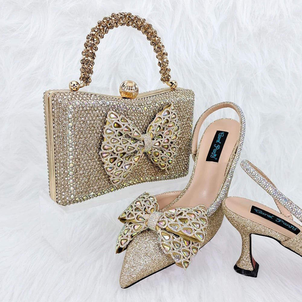 Maxy Doer show Italian green Shoes and Bag Sets for Evening Party With Stones Italian Leather Handbags Match Bags! HFG1-13