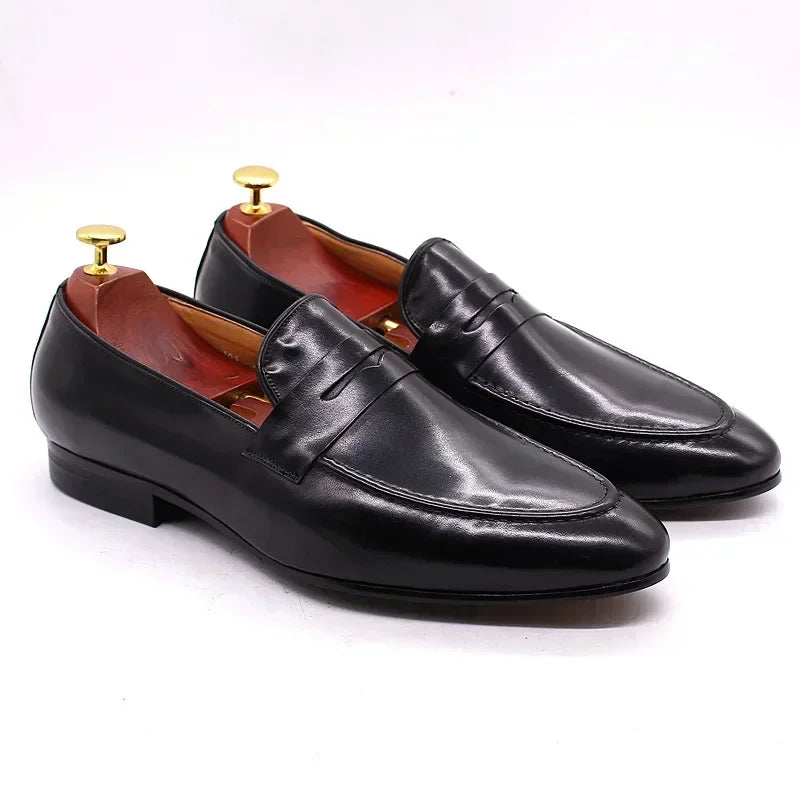 Amay Man Moccasins Soft High Quality Men Loafers Shoes Genuine Leather Italian Handmade Formal Business Slip on Dress Shoes