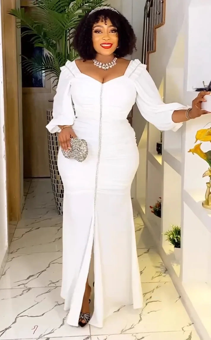 Amay 3XL Autumn Fashion Elegant African Wedding Party Dresses for Women Dashiki Ankara Outfits Evening Gown Plus Size Ladies Clothing