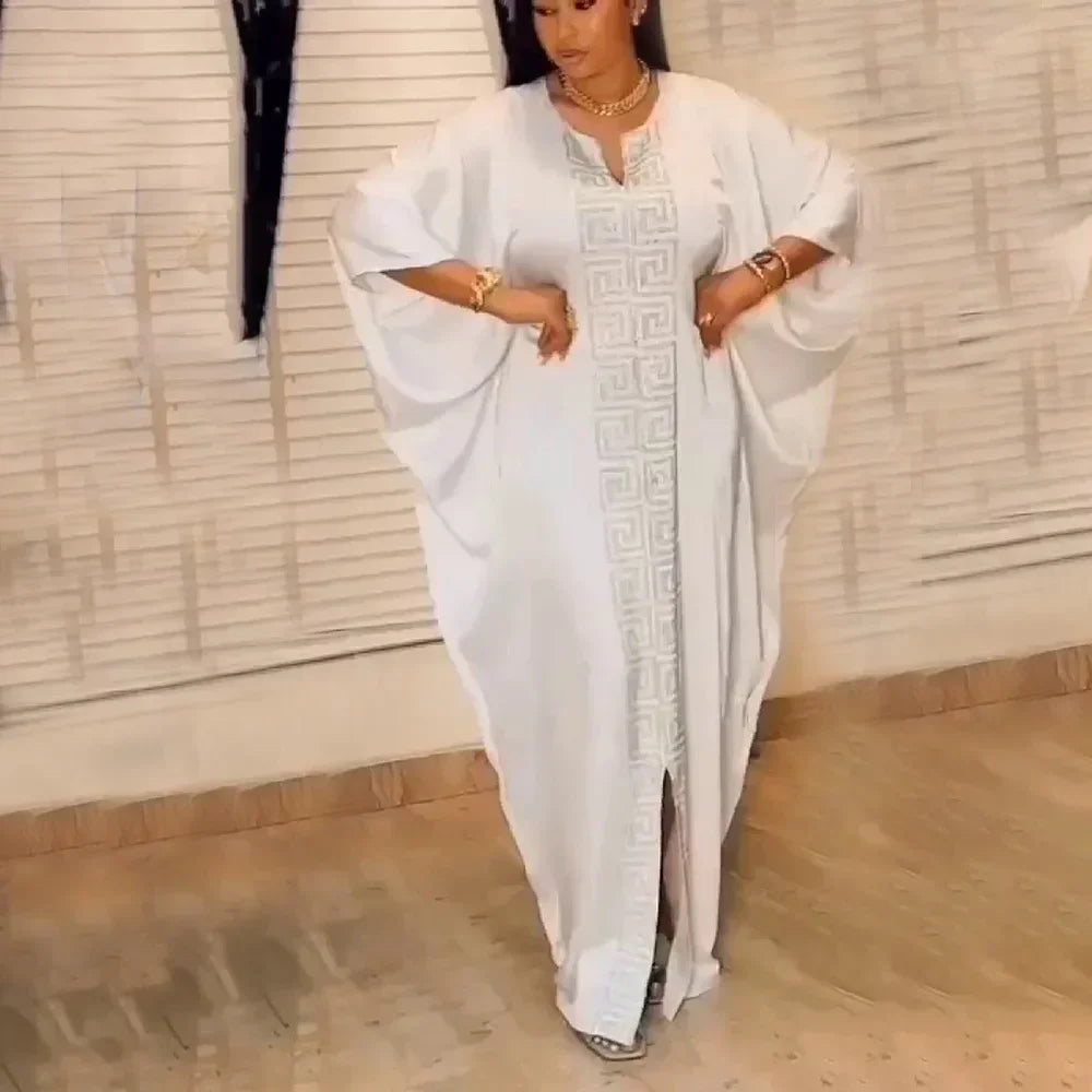 Maxy Customized Party Dresses For Women Traditional Clothing Dubai Dashiki Abaya Muslim Plus Size Bat Sleeve Maxy