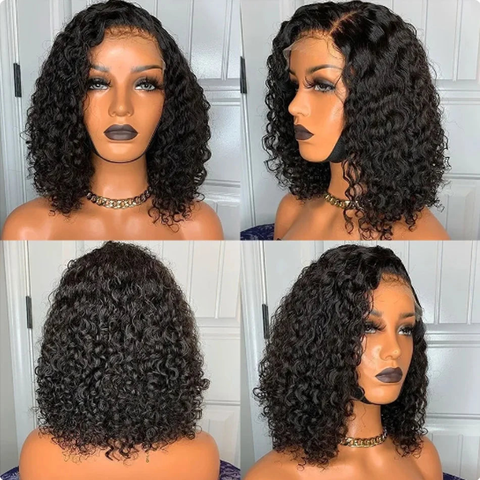 Maxy Glueless 13X4 Short Bob Wig Kinky Curly Lace Frontal Pre-Plucked Cheap Remy 100% Human Hair Wig 8-16Inches Wear To Go Curl