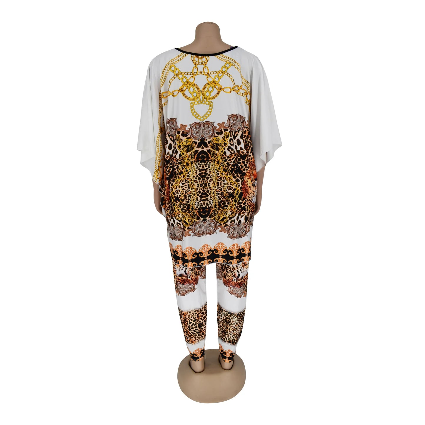 Maxy Loose African Style Women Top Pants Two Pieces Set Leopard Print Plaid Striped Dashiki Brand Outfit Party Fashion Lady Suit