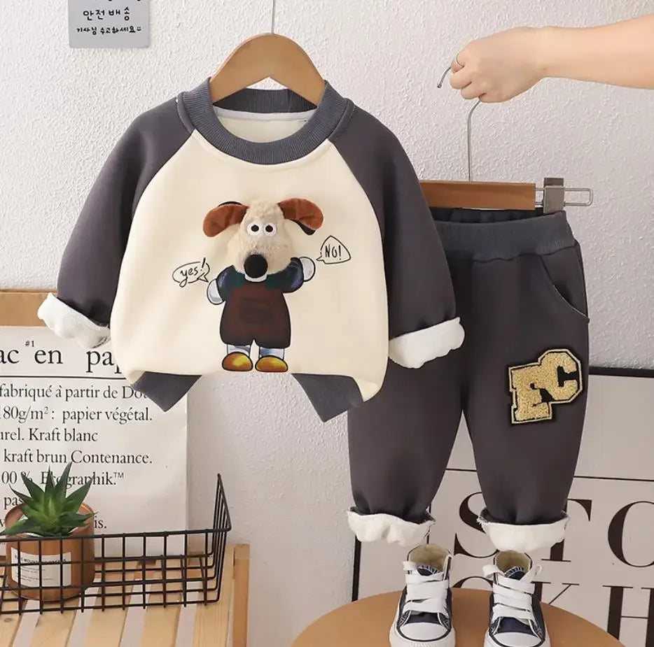 Maxy Autumn Winter Outfits Sets 1 To 2 Years Kids Baby Clothes Cartoon Velvet Dog Sweatshirt And Pants Toddler Infant Clothing