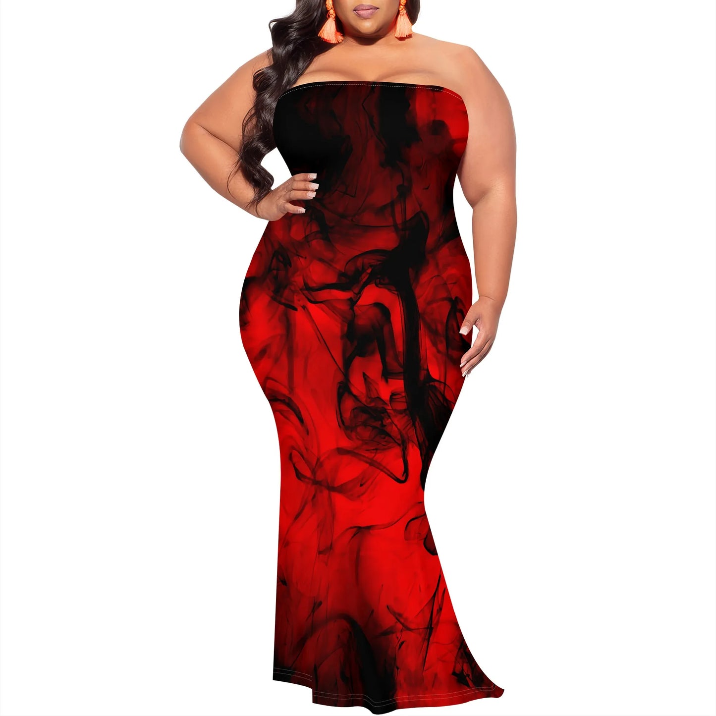 Maxy Plus Size Red Black Bodycon Dress Strapless Mermaid Tube Dress Valentine's Nightclub Party Gown XL-6XL Sexy Look